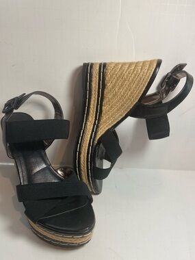 Charles By Charles David~Criss Cross Black Strap~Espadrille Wedge~Sandal~Size 7